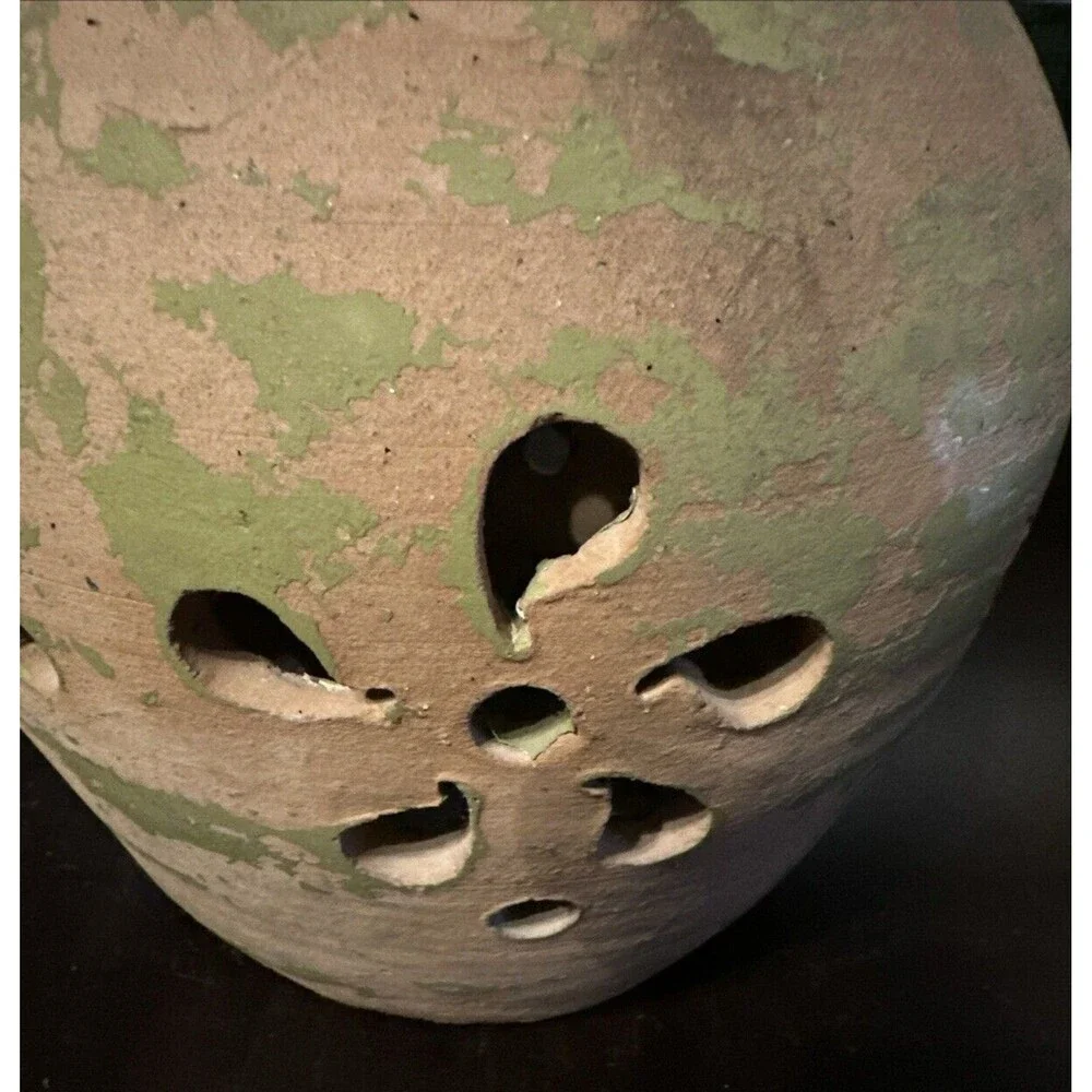 Handmade Rustic clay cut out pottery candle holder votive adobe style decor